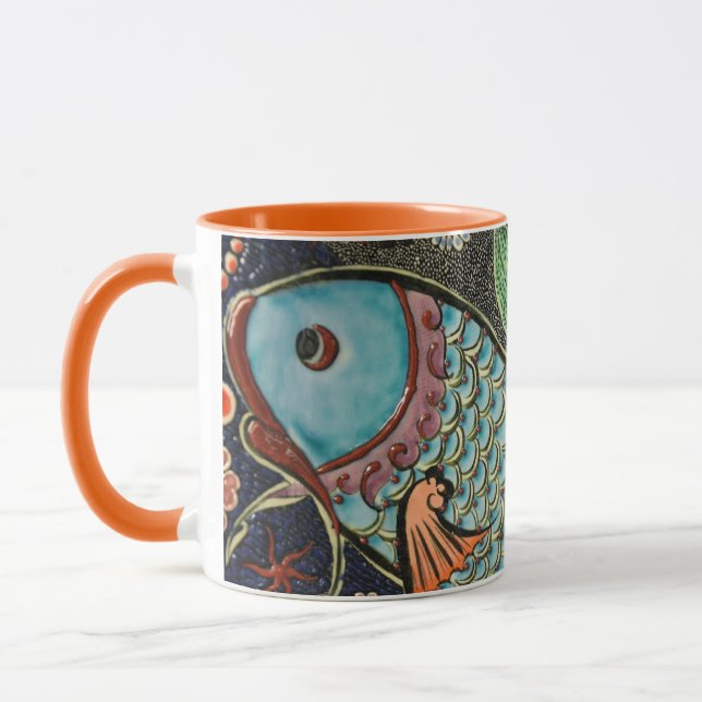 Aqwa mosaic teal fish art mugg (Vänster)