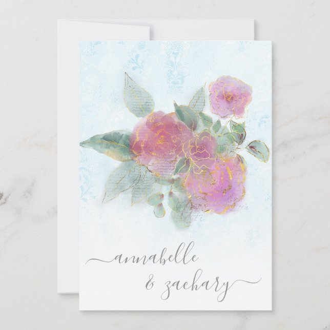 *~* AR12 QR-skada OSA Bukett med rosor Bröllop Inv Inbjudningar (Framsida)