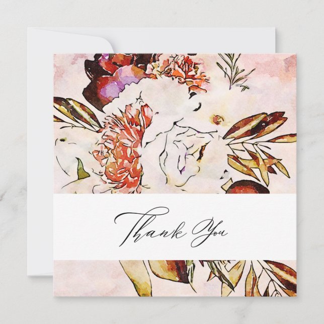 *~* AR15 Blommigt - QR PHOTO Elegant Artsy Bröllop Tack Kort (Framsida)