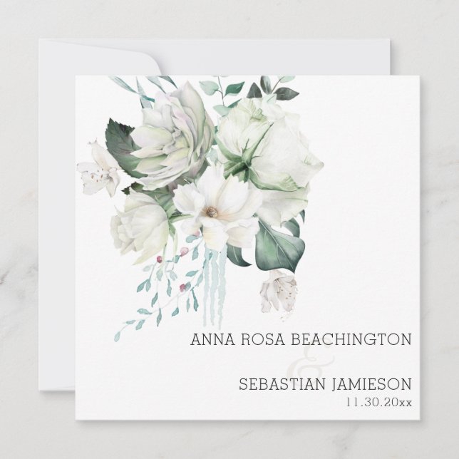 *~* AR15 - White Blommigt Bouquets QR OSA Bröllop Inbjudningar (Framsida)