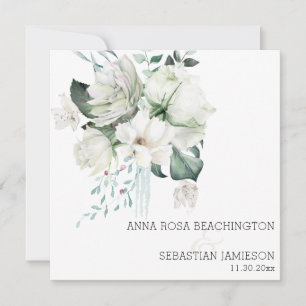 *~* AR15 - White Blommigt Bouquets QR OSA Bröllop Inbjudningar
