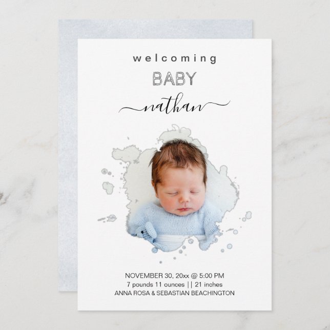 *~* AR21 Artsy Photo BOY Girl Notice Inbjudningar (Fram/baksida)