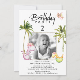 *~* AR21 Dragon Dinosaur 2 TWO Photo Birthday  Inbjudningar