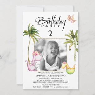 *~* AR21 Dragon Dinosaur 2 TWO Photo Birthday Inbjudningar