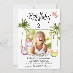 *~* AR21 Dragon Dinosaur 2 TWO Photo Dino Birthday Inbjudningar
