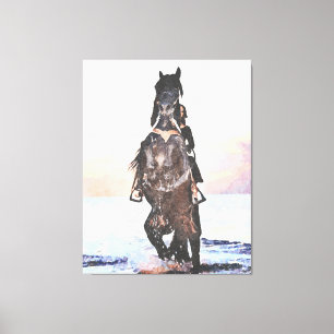 *~* AR22 Watercolor Woman Horse Beach Equine Canvastryck