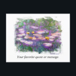 ** AR23 Monet Lily Dynors Pond Fine Art Personaliz Vykort<br><div class="desc">POSTCARD POST-KORT ) klassisk Monet med en abstrakt vit gräns Ram. Text som du vill anpassa och anpassa som du vill. Kraftfullt utökad Elegant Feminin romantisk Blommigt Målning Artistisk Unik Kreativ Modern och Romantisk Vintage. Digitalt manipulerad Fine Art-design. (SEARCH AR23 för liknande formgivning) "The is a Shabby chic, Feminine Girly...</div>