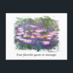 ** AR23 Monet Lily Dynors Pond Fine Art Personaliz Vykort<br><div class="desc">POSTCARD POST-KORT ) klassisk Monet med en abstrakt vit gräns Ram. Text som du vill anpassa och anpassa som du vill. Kraftfullt utökad Elegant Feminin romantisk Blommigt Målning Artistisk Unik Kreativ Modern och Romantisk Vintage. Digitalt manipulerad Fine Art-design. (SEARCH AR23 för liknande formgivning) "The is a Shabby chic, Feminine Girly...</div>