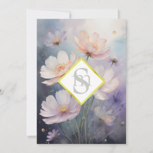 * AR26 Cosmos Flowers Monogram QR OSA Bröllop Inbjudningar