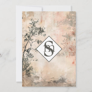 * AR26 Forest Muted Monogram QR OSA Bröllop Inbjudningar