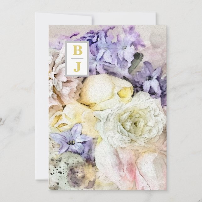 *~ AR26 Land Initialer Bouquet OSA QR Bröllop Inbjudningar (Framsida)