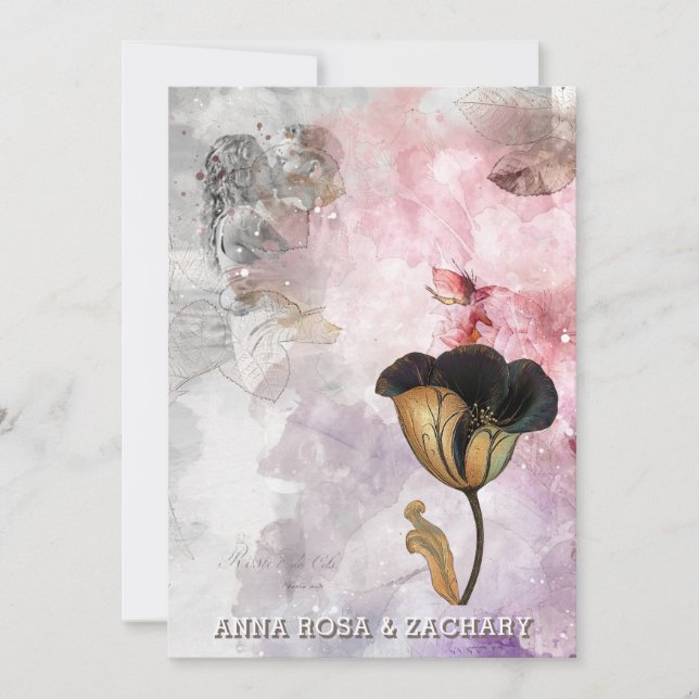 *~* AR26 Pink 15 QR Victorian RSVP PHOTO Wedding Inbjudningar (Framsida)