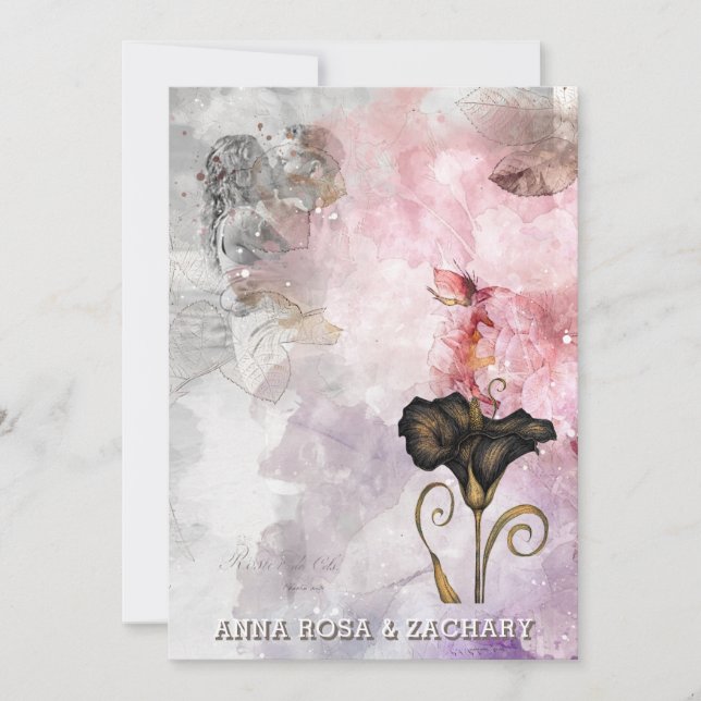 *~* AR26 Pink 7 QR Victorian RSVP PHOTO Wedding Inbjudningar (Framsida)