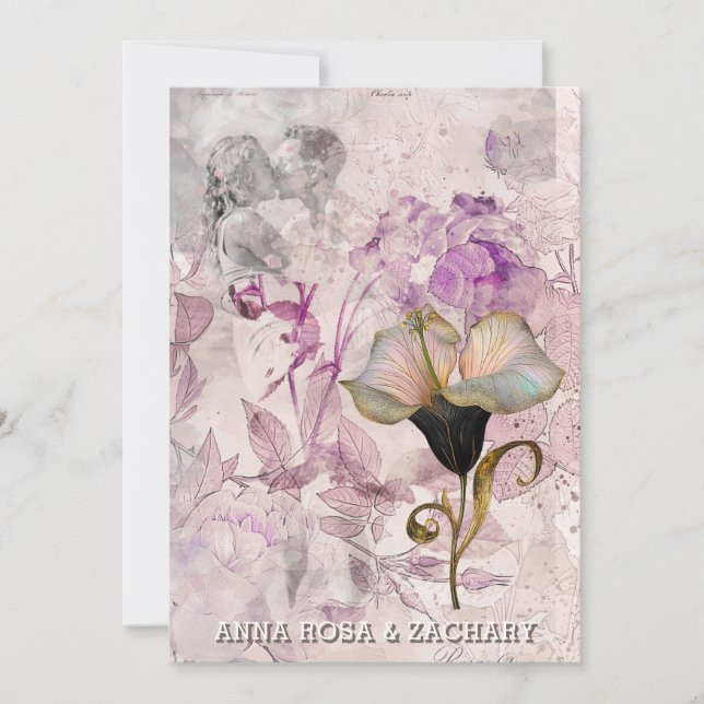 *~* AR26 Rosa 16 QR Victorian OSA PHOTO Bröllop Inbjudningar (Framsida)