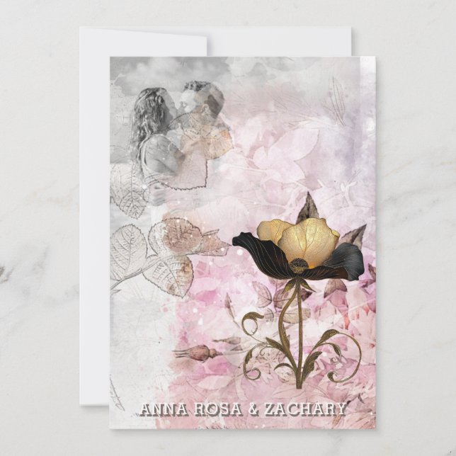 *~* AR26 Rosa 3 QR Viktoriansk RSVP FOTO Bröllop Inbjudningar (Framsida)