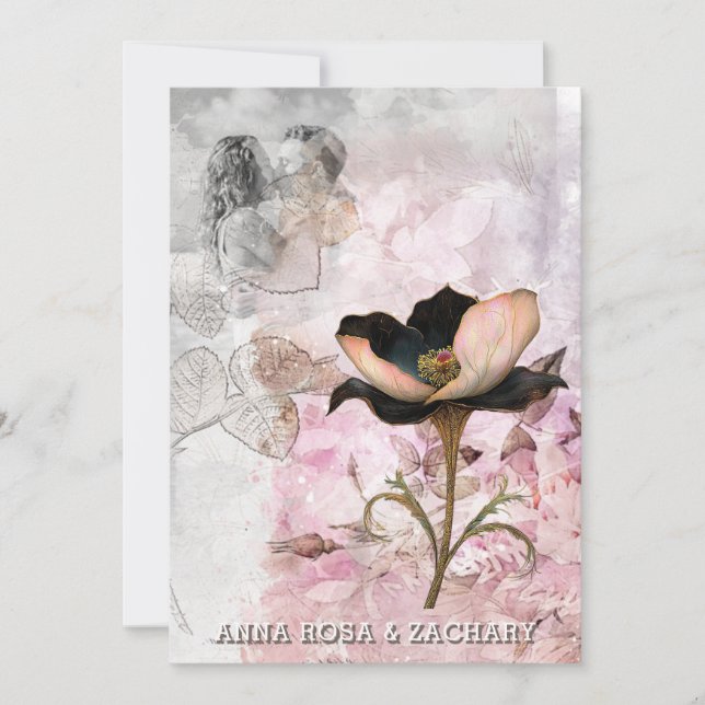 *~* AR26 Rosa 4 QR Victorian OSA PHOTO Bröllop Inbjudningar (Framsida)