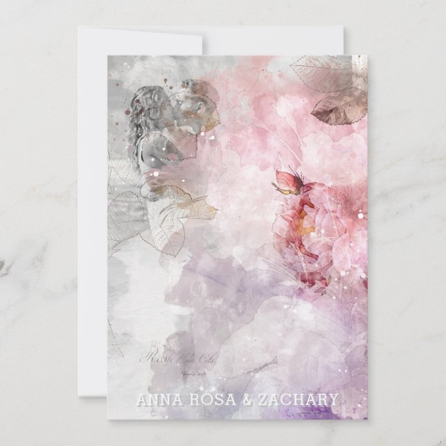 *~* AR26 Rosa QR Victorian OSA PHOTO Bröllop Inbjudningar (Framsida)