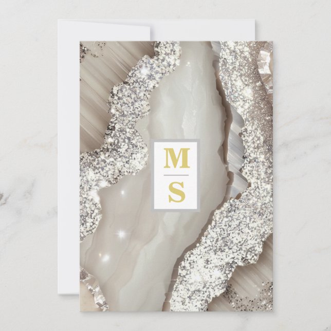 *~ AR66 OSA IVORY Silver QR Initialer Bröllop Inbjudningar (Framsida)