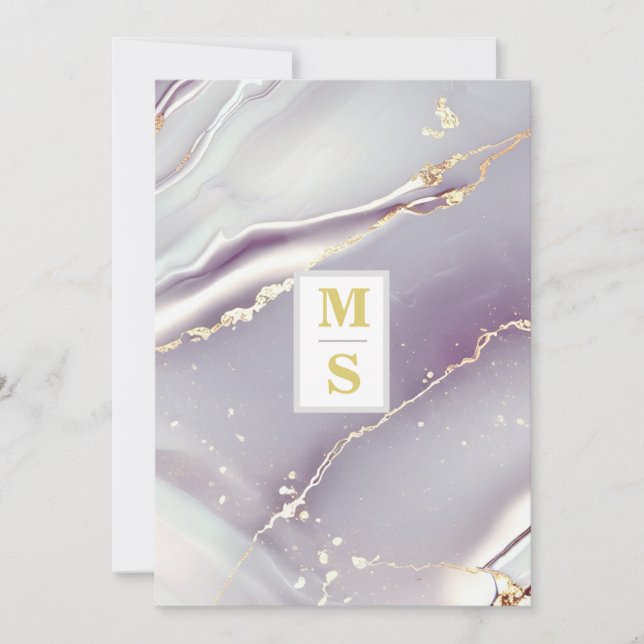 *~ AR66 OSA LAVENDER GULD QR Initialer Bröllop Inbjudningar (Framsida)
