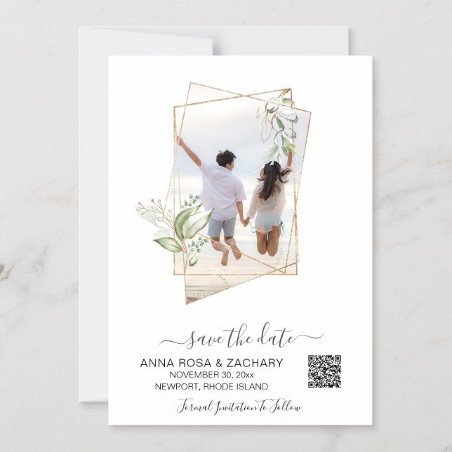 *~* AR6 Bröllop spara datum QR Guld - webbplats Magnetisk Inbjudningskort (Framsida)