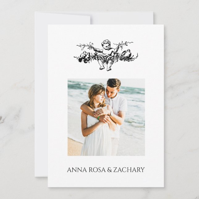 *~* AR6 Victorian QR PHOTO OSA Bröllop Cherub Inbjudningar (Framsida)