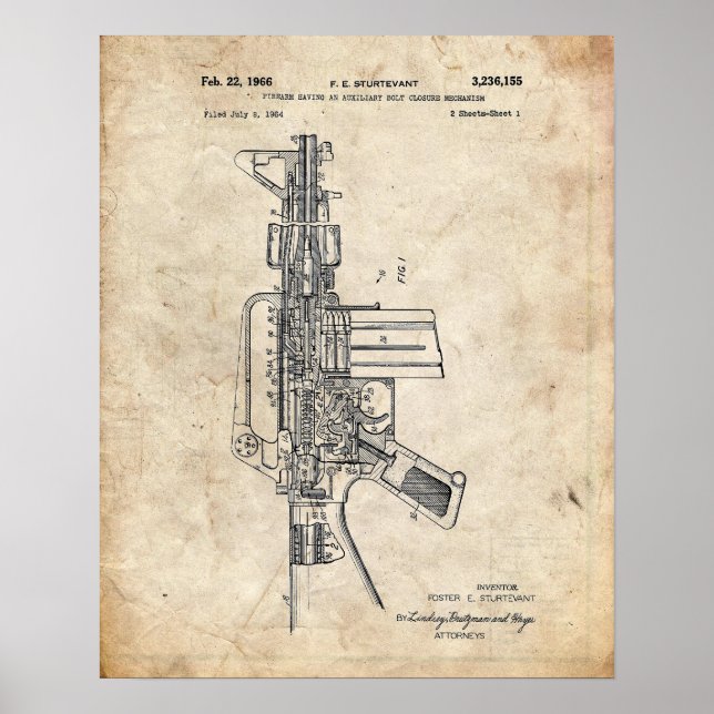 Ar-15 Gun Pistol Patent Poster (Framsidan)