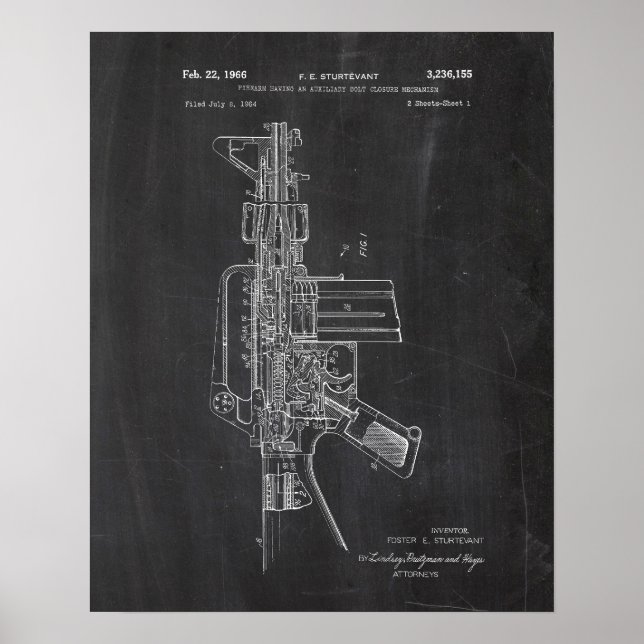 Ar-15 Gun Pistol Patent Poster (Framsidan)