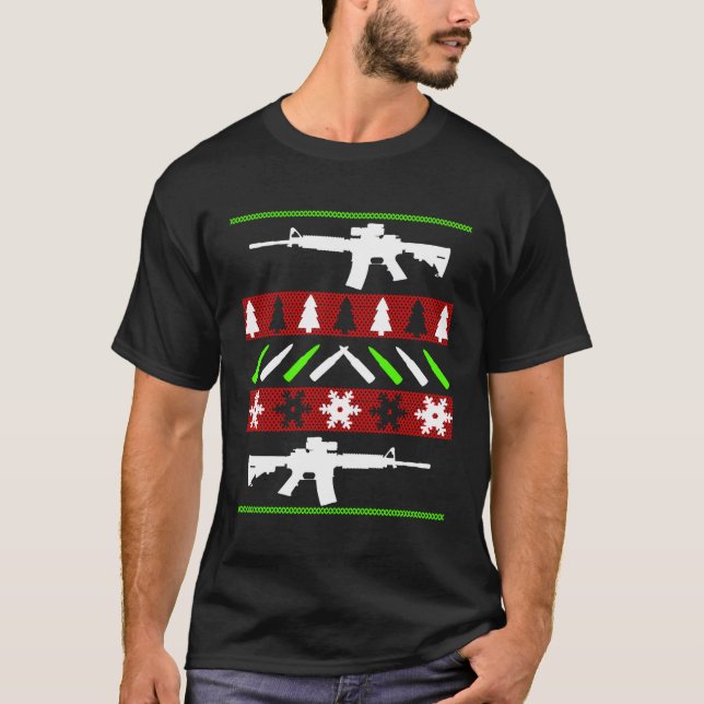 Ar-15 Rifle Ugly God Julsötare - Funny Gun Lon T Shirt (Framsida)