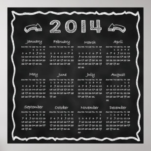 År 2014 Svart tavla Kalender Poster