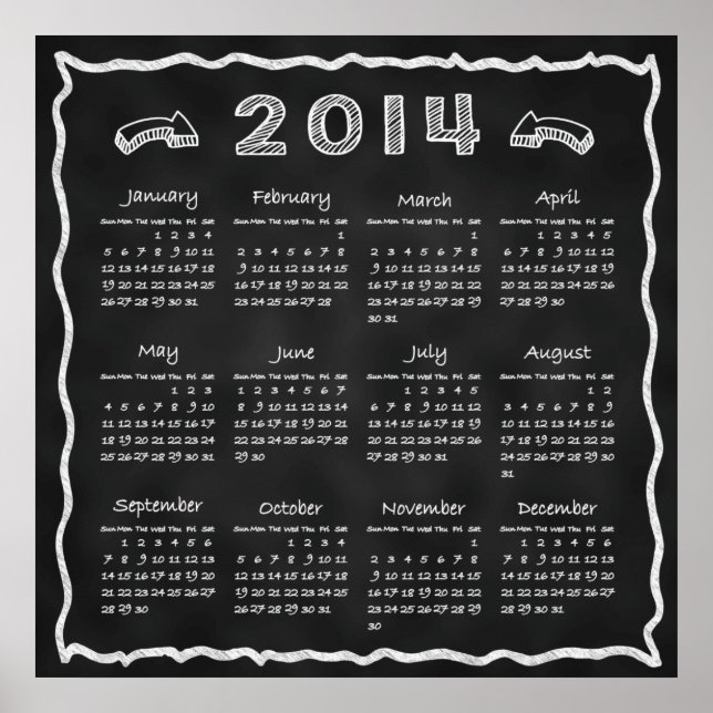 År 2014 Svart tavla Kalender Poster (Framsidan)