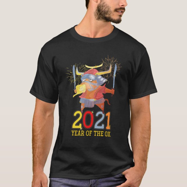 År 2021 - Nyår 2021 - det nya kinesiska Lycklig-år T Shirt (Framsida)