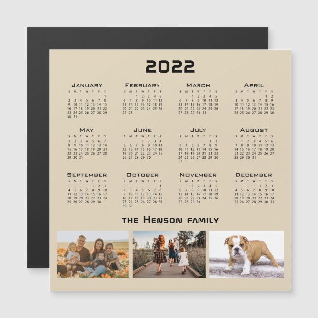 År 2022, kalender 3, familjens fotokollage (Fram/baksida)