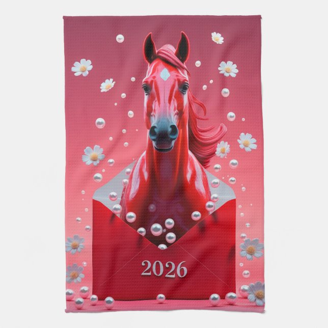 År 2026 för hästen kökshandduk (Vertikal)