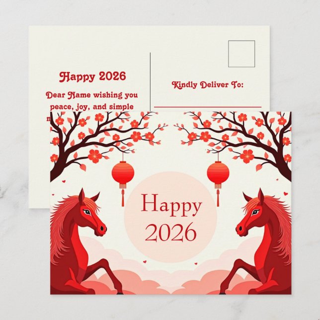 År 2026 för hästen vykort (Fram/baksida)