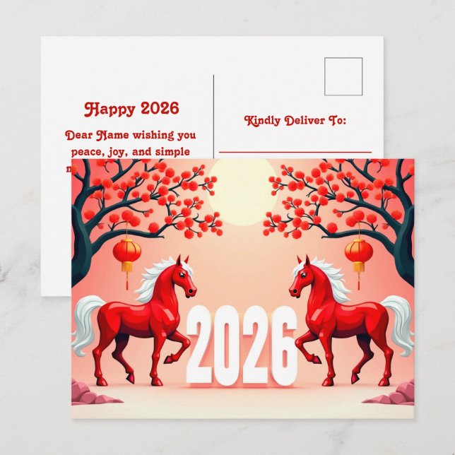 År 2026 för hästen vykort (Fram/baksida)