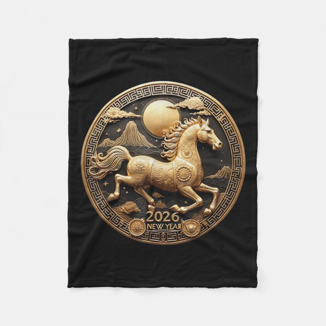 År 2026 för kinesiska hästen Lycklig 2026 Fleecefilt (Framsidan)