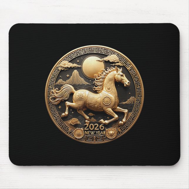 År 2026 för kinesiska hästen Lycklig 2026 Musmatta (Framsidan)