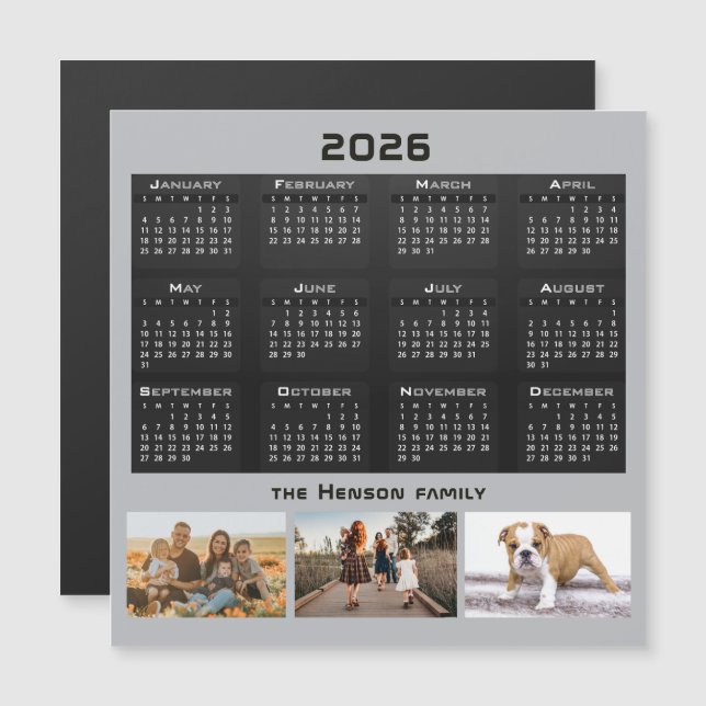 År 2026, kalender 3, familjens fotokollage (Fram/baksida)