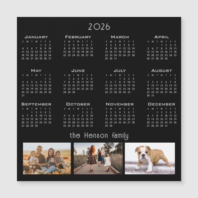 År 2026, kalender 3, familjens fotokollage Magnet (Framsida)