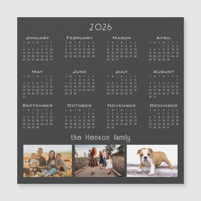 År 2026, kalender 3, familjens fotokollage Magnet (Framsida)