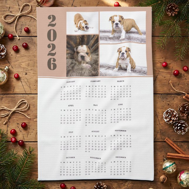 År 2026 Kalender Hund Husdjur 4 Foto Collage Kökshandduk (Skapare uppladdad)