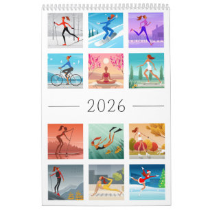 År 2026 Sport Fitness Ung Kvinna Flicka Färgglad Kalender
