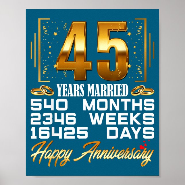 År 45 Gift 45-årsjubileum för bröllopet Poster (Framsidan)