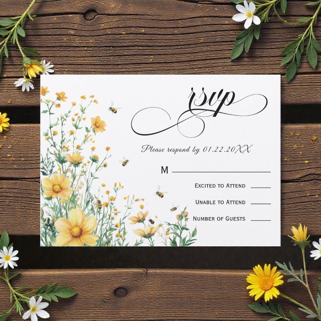 Är ämnad att vara Rustic Yellow Bröllop RSVP Inbjudningar (Skapare uppladdad)