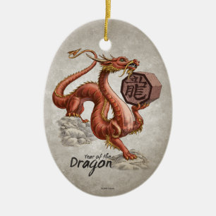År av den kinesiska Zodiackonsten för drake Julgransprydnad Keramik