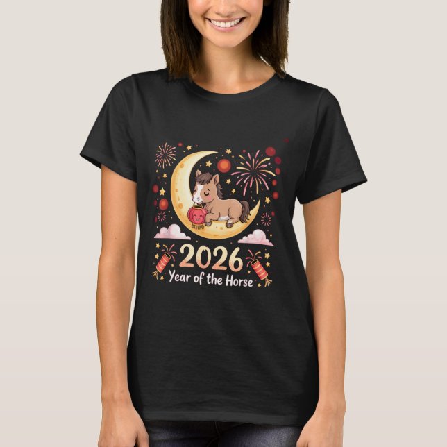 År av eld häst 2026 festlig kinesisk nyår t shirt (Framsida)