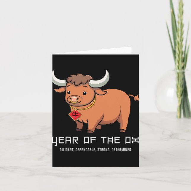 År Av Oxe Söt Kawaii Kinesisk Zodiak Kinesisk  Kort (Framsida)