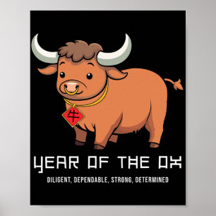 År Av Oxe Söt Kawaii Kinesisk Zodiak Kinesisk Poster