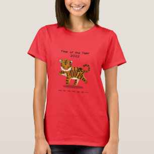 År av Tigern 2022 Söta Zodiakdjur Röd T Shirt