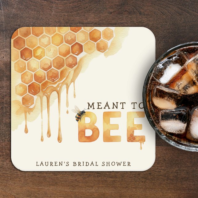 Är Bestämd att Bli Bikupa Akvarell Bröllopsdusch Underlägg Papper Kvadrat (Meant to Bee Honeycomb Watercolor Bridal Shower Square Paper Coaster
)